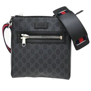 GUCCI GG Pattern Sherry Messenger Shoulder Bag Supreme Leather Black 25EF583